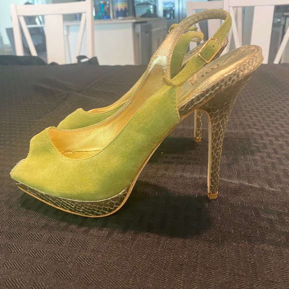 Bakers Shoes - Bakers Lime Green and Gold Heels - New